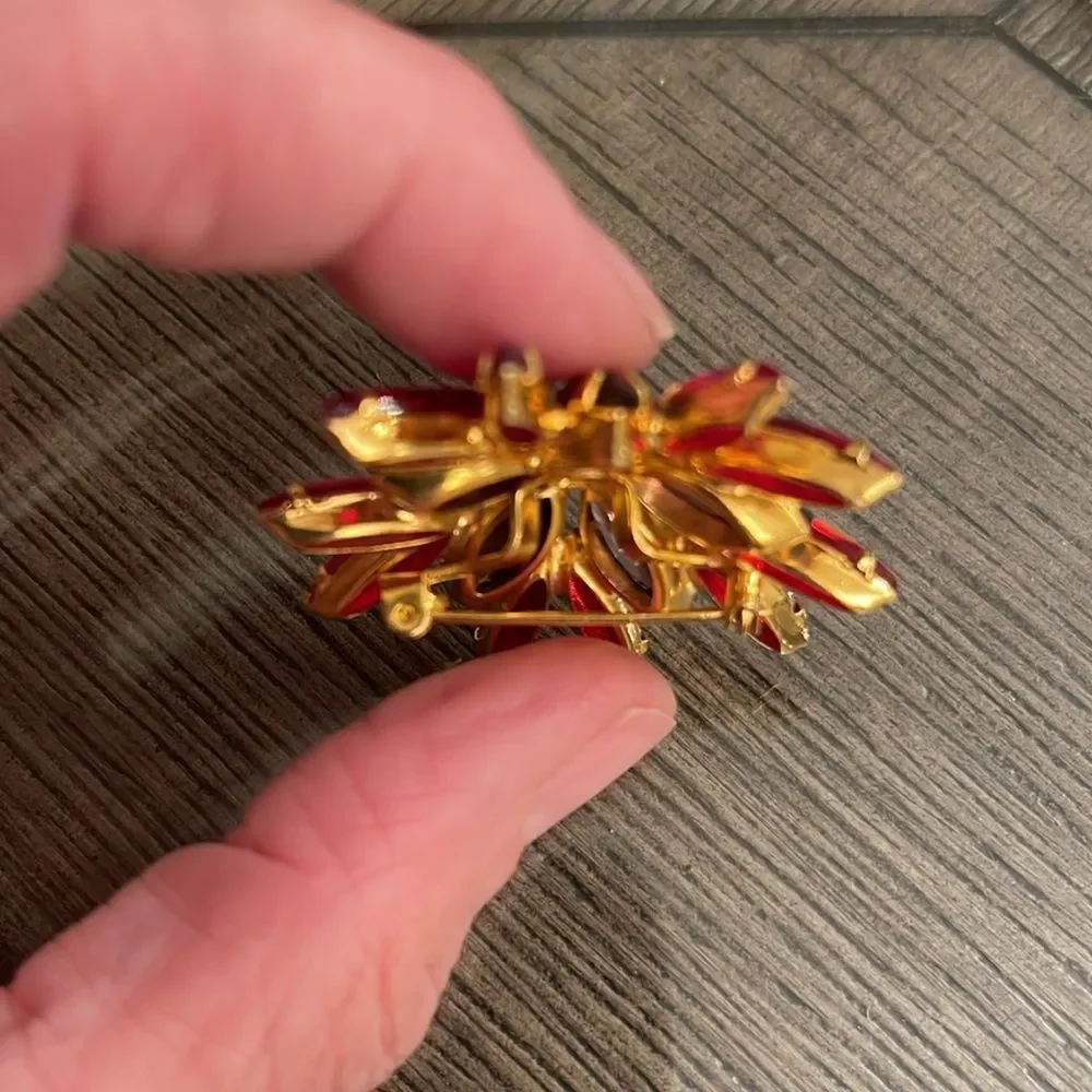 Vintage Floral Rhinestone Pin Red, Purple and Pin